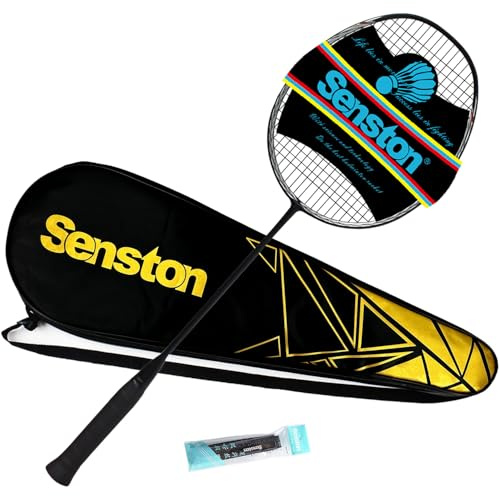 Senston N80 100 % helkol-badmintonracket med premiumväska, design i ett stycke lätt grafit enkel badmintonracket
