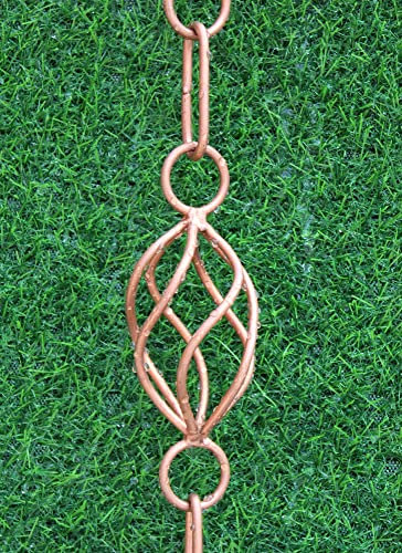 KAM Home Rain Chains Direct Doppelte ovale Schlaufen-Regenkette, 2,6 m Länge, 100% Kupfer, funktional und dekorativ, mit Messingbolzen, Dachrinnenadapter für Regenkettenmontage, Standard