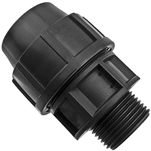 MegaHaustechnik Übergang 32 x 1“AG PP-Fitting Klemmverbinder für PE-Rohr-Außendurchmesser 32mm, mit 1 Zoll Außengewinde, Trinkwasser geeignet, Druck 16 Bar, schwarz