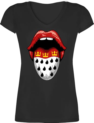 Shirtracer - T-Shirt Damen V Ausschnitt - Karneval & Fasching - Köln Wappen Mund Zunge I Fastnacht I Fasnacht I Fasnet