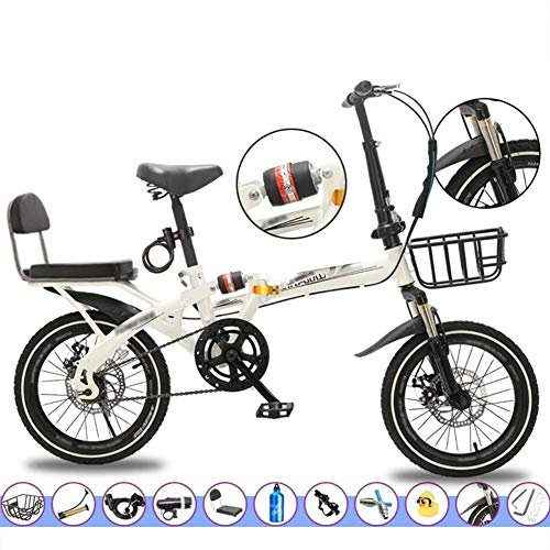 JHNEA 20 Zoll Faltrad Klapprad, Kohlenstoffstahlrahmen Fahrrad Klappfahrrad mit Ständer Gepäckträger Komfortsattel und Schutzbleche,White-A