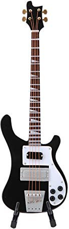 Jenngaoo Miniatur Bass, Schwarze Miniatur Bassgitarre Replik Instrument Modell Ornamente Geschenk mit Ständer und Holzkiste - 20x6x1cm/7,9x2,4x0,4in
