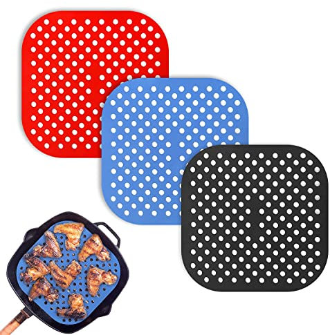 Wiederverwendbare, antihaftbeschichtete, perforierte Silikon-Topfmatte, Luftfritteusen-Zubehör, Ersatz, BPA-frei, 3 Farben (Schwarz, Rot, Blau)