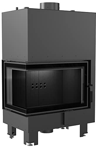 KRATKI MBM Holzkamin mit Warmwasserbereiter Wärmetauscher BImSchV 2 konform 12 kW Thermischer Wirkungsgrad 85% Stahl Schwarze Thermotec-Auskleidung Linke Seitenverglasung 122 x 78 cm