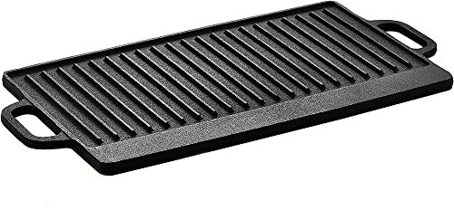 cosedacasa Piastra Reversibile in Ghisa Antiaderente Bistecchiera Rettangolare DoppiaFaccia Piatto Griglia per Barbecue Piani di Cottura Elettrico induzione Gas