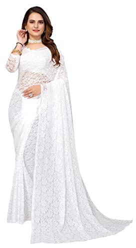 IMTRA FASHION Designer Netz Sari Für Frauen Indischer Blumen Sari Mit Bluse