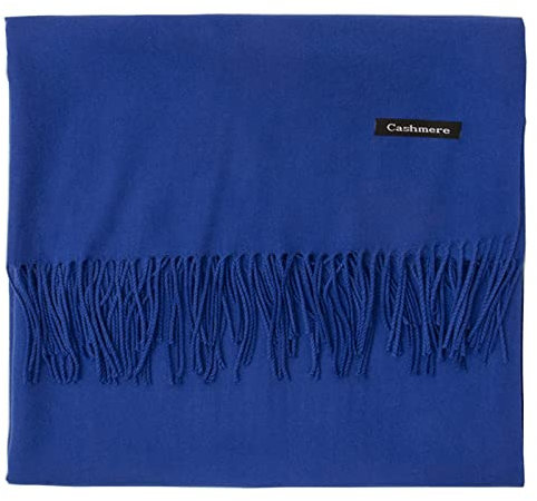 Whoiy Cashmere Schal Damen Blau, Winterschal Damen Kuschelig Einfarbig mit Quaste 200X70cm Warmer Winterschal-Poncho