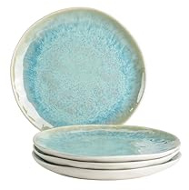 MÄSER Frozen, Modernes Dessertteller 4er-Set mit gesprenkelter Glasur und organischen Formen, 4 kleine Teller aus Keramik im aufregendem Vintage Look, Steinzeug, Türkis