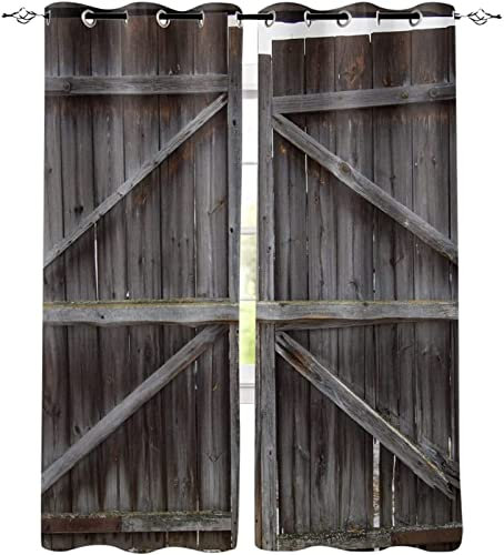 Vorhang Blickdicht Alte Holztür Gardinen mit Ösen 3D Muster Bauernhof Scheune Blickdichte Vorhänge Thermovorhang Kälteschutz Verdunklungsvorhänge für Wohnzimmer Schlafzimmer 2er Set 110x215 cm（BxH)