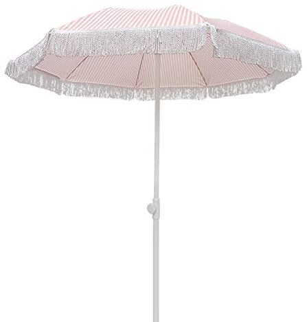 CHEMYO Parasol de Plage extérieur 160 cm, Parasol, Balcon Jardin Pliable, Rayures Blanches Roses, Parapluie de Camping Portable