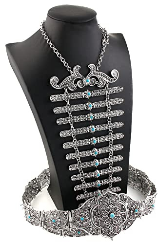 Retro Vintage Kaukasus Gürtel Brustpanzer für Frauen Muslimisches Kleid Taillenkette Türkis Halskette
