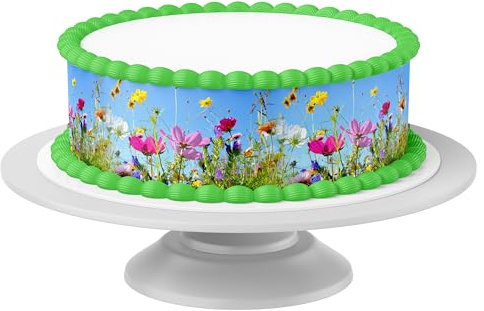 Tortenband Blumenwiese 1 essbar - 4 Stück á 24cm x 5cm passend für Torten bis 30 cm zum mitessen - kreative Dekoration für Torten