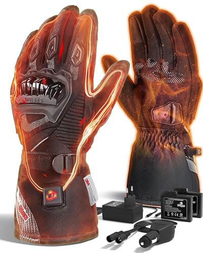 IRON JIA'S Beheizbare Handschuhe Motorrad Winter Herren, Beheizte Handschuhe mit 2500mAh Akku,3 Sekunden schnelles Aufheizen,Carbon Nanotubes, Touchscreen Wasserdicht Motorradfahren Skifahren-L