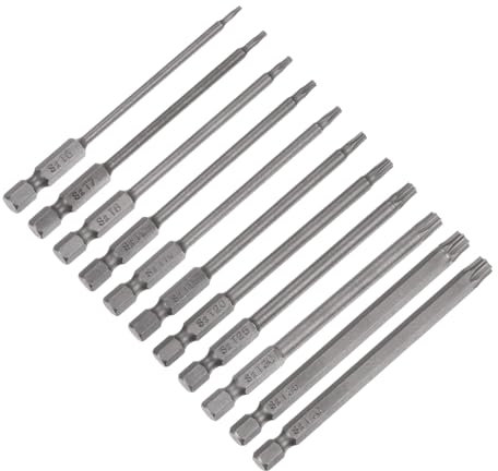 QUARKZMAN 11PCS T6-T40 Torx Seguridad Destornillador Barrena Juego S2 Acero Magnético Manipulaciones Resistente Estrella Conductor Taladro Barrena 4 Largo 1/4 Hexagonal Vástago
