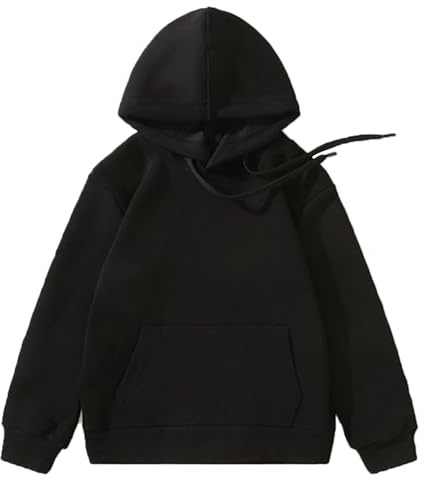 ranrann Barn flicka pojke huvtröja enfärgad basic tröja sport topp casual träningsoverall 2–14 år, svart, 9-10 �r