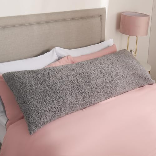 OHS Bolster Pillow for Bed, Teddy Fleece Full Body Pillows Soft Long Pregnancy Pillow for Maternity Support & Side Sleeper Comfy Cosy Cuddle Cushion, 137 x 40cm - Grey