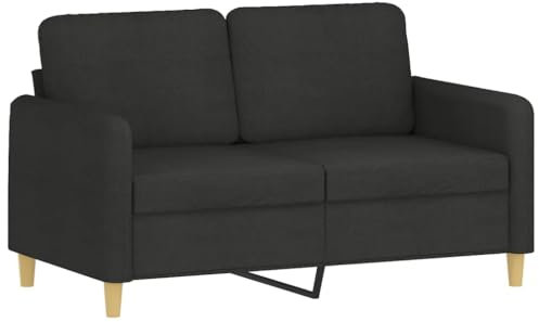 vidaXL Sofa 2-Sitzer, Loungesofa Couch mit Armlehnen Rückenkissen, Wohnzimmersofa Designsofa Metallgestell, Sitzmöbel Zweisitzer, Schwarz Stoff