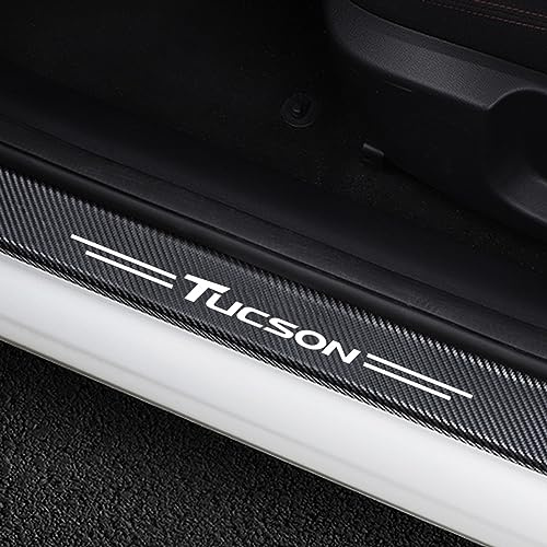 JYMLOV 4 Piezas Molduras de Umbral de Puerta Coche para Hyun-dai Tucson Accesorios Tuning Automóviles, Pegatinas de Protector Decoración Estribos de Fibra de Carbono,White