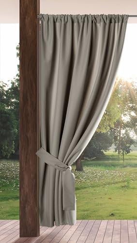 Eurofirany GARDEN Outdoor Curtain with Rod Pocket - 1 pc. Sun Protection, Privacy Screen, Windproof, Waterproof Curtain for Patio, Gazebo, Pergola, Porch, W61 x L79, Cappuccino