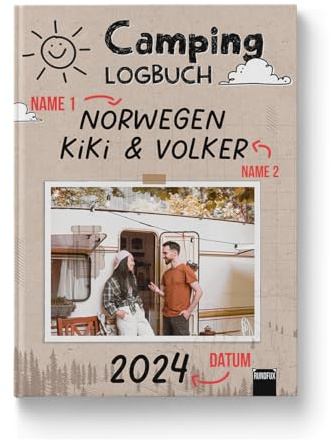 Personalisierbares Camping Logbuch mit Namen, Reiseziel und Datum - Hochwertiges und Robustes Cover für tolle Reiseabenteuer mit dem Wohnmobil, Bus oder Camper