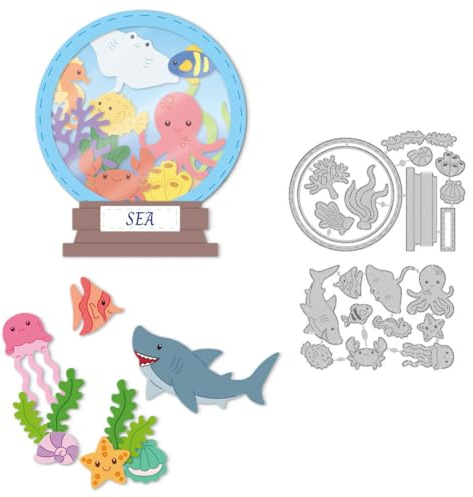DELORIGIN 2 Stile Meereskristallkugel Stanzformen Kartengestaltung Meerestiere Prägeschablonen Stanzschablonen Neuheiten 2025 Für Scrapbooking Für DIY Papierbastelalben Geschenke Crafters Companion