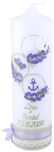 Cerziies® Hochzeitskerze Lina und Daniel mit Namen und Datum, individuell und handverziert 2503