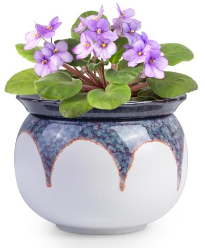 African Violet Pots, 6 inch Ceramic Easy Self Watering Plant Pot for Busy Plant Lovers, Automatically Absorb Appropriate Amount of Water, Flower Pot Indoor-Plants Not Included(Red) | Reactive Glaze Color Variations | Scalloped Rim With Red Drip Glaze Pattern | Low Maintenance For Busy Plant Lovers