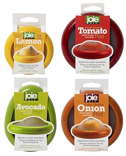 Joie Food Saver Set, Avocado, Tomato, Onion, and Lemon Storage Stretch Pods | Reusable Storage Containers Stores Leftover Half For Fresh Keeping, Space Saving Design to Organize Refrigerator, BPA-Free