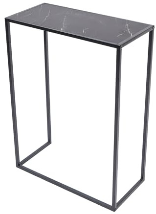 OHS Black Console Table, Marble Effect Hallway Table Sturdy Metal Framing Home Entryway Hall Tables Decorative Modern Tabletop - Black, 76 x 56 x 26cm