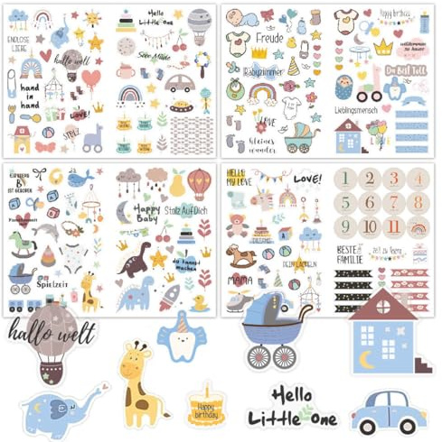 QOWIJEX 4 Pegatinas para Álbumes de Fotos de Niños y Bebés, A4, PVC, Multicolor, Cute