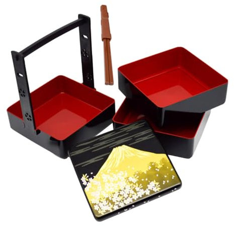 OFFSCH Boîte à Lunch Bento Japonaise Niveaux Abs Étanche Avec Couvercle Scellé Pour Transport Alimentaire Boîte à Déjeuner Pour Sushi Style Japonais Noir Et Rouge Multi-couches Pour Pique