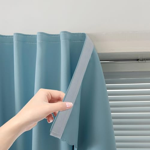 Cortinas autoadhesivas opacas para ventanas, sin barra, fáciles de colgar, temporales, para dormitorio o cocina, 89 x 150 cm (ancho x largo), azul lago, 1 unidad.