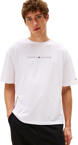 Tommy Hilfiger Uomo T-Shirt Maniche Corte Logo con Scollo Rotondo, Bianco (TH Optic White), S