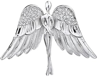 Broche, ángel con diamantes de imitación para mujer, regalo con mensaje inspirador, alfileres de solapa - plateado, one size, Metal