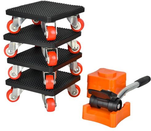 WDKXCN 4 Stück Möbeltransportrollen Set, Möbelheber mit Rollen, Max 400kg Tragfähigkeit und 360 Grad Drehbar, Möbelroller Transportroller mit Verlängerungsstange, für Möbel und Schwere Gegenstände