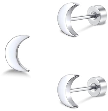 ZDE Pendientes para mujer, con parte trasera plana, corazón/estrella, titanio, hipoalergénicos, sin níquel, para cartílago de orejas sensibles, simples, clásicos, 5 mm, pequeños aretes de tuerca