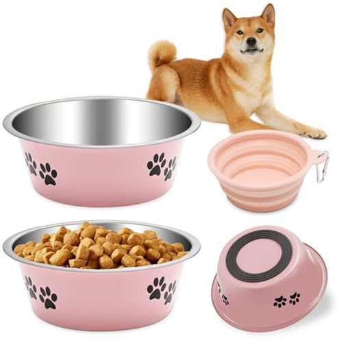 2 Pack Stainless Steel Dog Bowls, Dog Food Water Bowls with Non Slip Bottom, Metal Pet Feeding Bowls for Small Medium Large Dogs, 1560ML