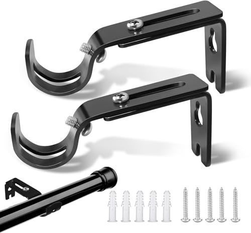 6 Stück Gardinenstange Halterung Metall Verstellbare Gardinenstangenhalterung für Wandmontage, Schwarze Vorhangstangen Halterungen mit Schrauben, für Gardinenstangen 25mm für Wohnzimmer & Büro
