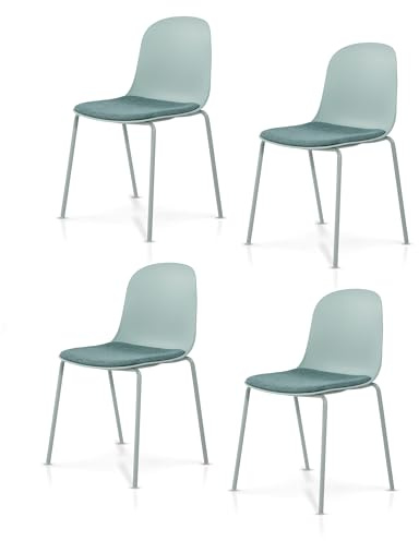 KHG 4er-Set Esszimmerstühle Küchenstuhl stapelbar, 120 kg, bis 120, Petrol | Kunststoff Sitzschale mit Polsterung & Flachgewebe, Metallgestell Ton in Ton, minimalistisches Design, für den Alltag