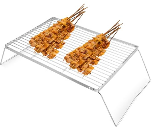 Diakey Parrilla plegable de acero inoxidable para fogata con altura ajustable, equipo de cocina portátil, 40 x 27 x 12,5 cm