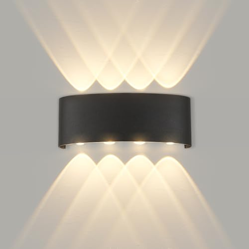 YICALE Vägglampa för inomhus- och utomhusbruk, 8 W, 3000 K, varmvitt, upp- och nedbelysning, utomhusvägglampa, IP65, vattentät, LED-vägglampa i svart aluminium för terrass, trädgård, sovrum, balkong