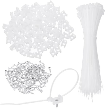 sourcing map 240 piezas de 1,5 cm tipo base de montaje tipo sillín con bridas de cable de 8 pulgadas y tornillos de rosca M3, juego de abrazaderas de soporte organizador de alambre, color blanco