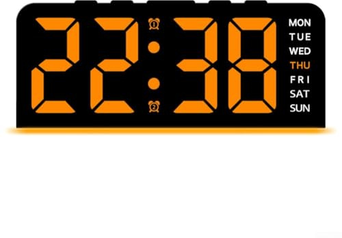 Aprilsunnyzone Réveil numérique avec grand affichage de la date, de la semaine, de la température et de la lumière ambiante pour table de chevet (éclairage orange)