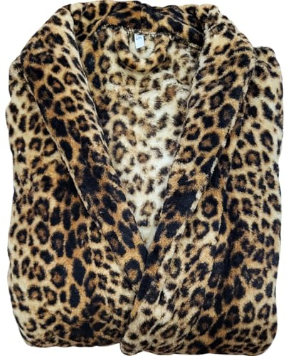 Moon badrock dam och herr korall fleece morgonrock krage Cozy Light, leopard, L-XL