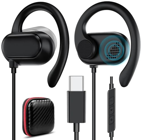 TOPAUX Open Ear Kopfhörer USB C mit Kabel Over Ear Haken mit Mikrofon | für Samsung Galaxy S26 S25 S24 Ultra S23 FE A56 A16 A17 A36 A26,Headset mit Mikrofon für iPhone 17 Pro Max Air 16 15 Plus