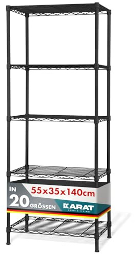 KARAT Metallregal dekoratives & Robustes Lagerregal, Kellerregal für Bad, Küche, Büro, Wohn- und Außenräume (# 55x35x140-schwarz-rocky: ⌀19mm)