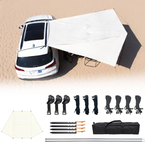 Zenselect Wasserdicht Auto Markise, Sonnensegel für Wohnwagen, Seite Auto Vorzelt, Auto Markise Dachträger, Car Tent für Personenauto's Vans Campers Caravans SUV's
