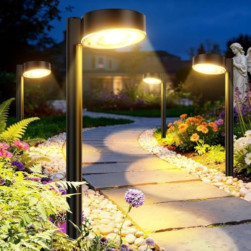 TuyLuxe Solar Lights Outdoor Garden 4 Pack, 2X Brighter Garden Lights Solar Powered IP65 Waterproof Pathway Lights, Up to 16 Hrs Garden Ornaments Outdoor for Yard, Patio, Walkway, Path(Warm White)