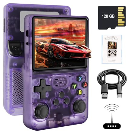 R36S Retro Handheld Game Console with 3.5 IPS Display, 128GB and 21,000+ Classic Games, Open Source Linux System, Screen Portable Pocket Video Player(Purple-128G)