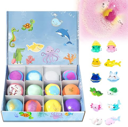 12 Stück Badebomben mit überraschung,Badebomben für Kinder,Bunter Blasenbad Fizz,Handgefertigte Natürliche und Organische Schaumbadebomben Geschenke für frauen (Meeresduft)